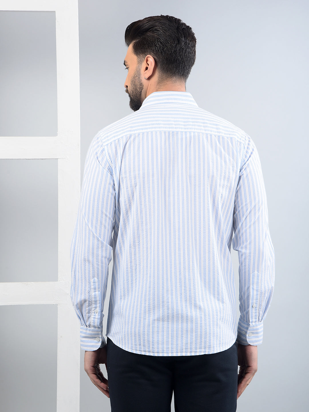 Blue Vertical Stripes 100% Cotton Shirt-Men Shirts-Crimsoune Club