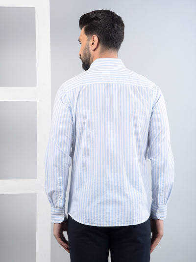 Blue Vertical Stripes 100% Cotton Shirt-Men Shirts-Crimsoune Club