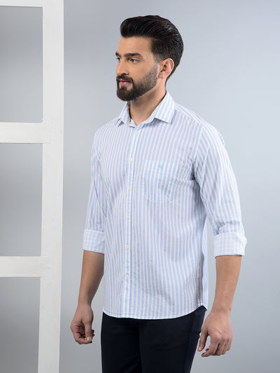 Blue Vertical Stripes 100% Cotton Shirt-Men Shirts-Crimsoune Club