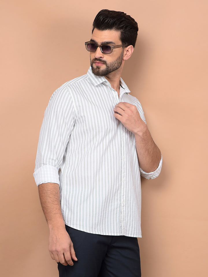 Green Vertical Stripes 100% Cotton Shirt-Men Shirts-Crimsoune Club