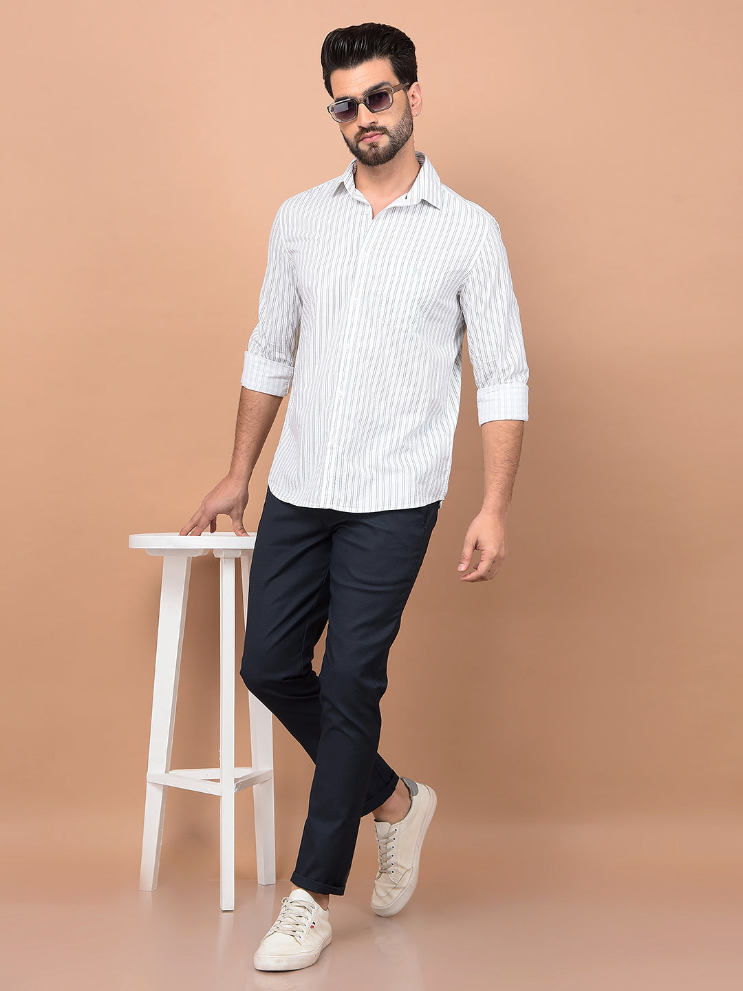 Green Vertical Stripes 100% Cotton Shirt-Men Shirts-Crimsoune Club