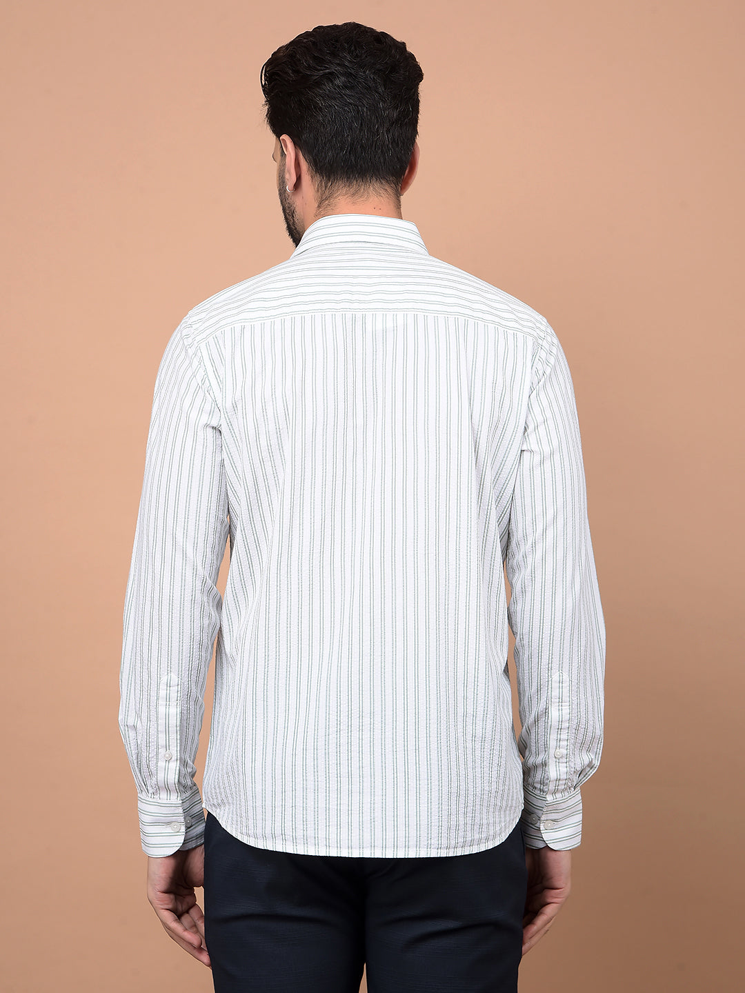 Green Vertical Stripes 100% Cotton Shirt-Men Shirts-Crimsoune Club