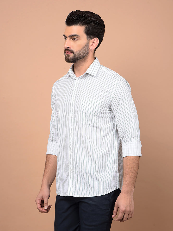 Green Vertical Stripes 100% Cotton Shirt-Men Shirts-Crimsoune Club