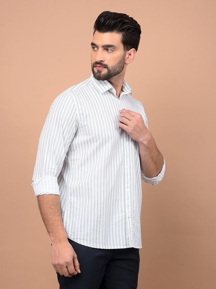 Green Vertical Stripes 100% Cotton Shirt-Men Shirts-Crimsoune Club
