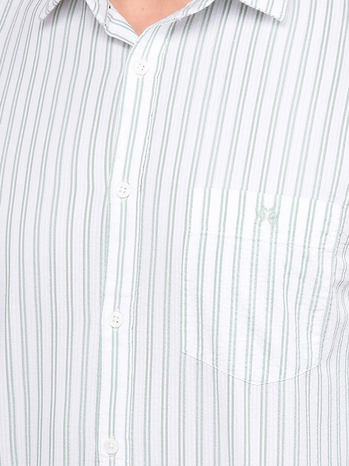 Green Vertical Stripes 100% Cotton Shirt-Men Shirts-Crimsoune Club
