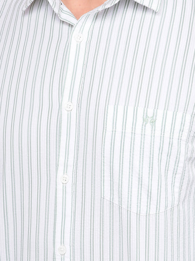 Green Vertical Stripes 100% Cotton Shirt-Men Shirts-Crimsoune Club
