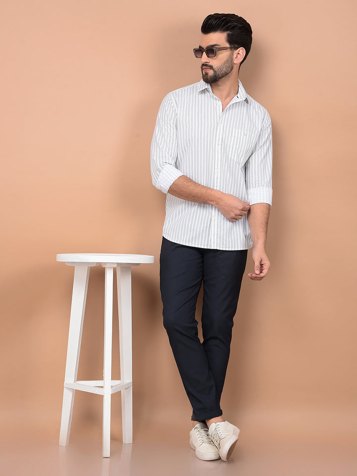 Green Vertical Stripes 100% Cotton Shirt-Men Shirts-Crimsoune Club