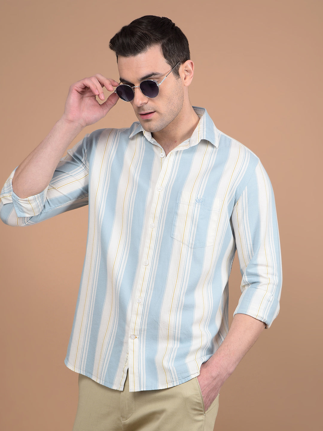 Blue Vertical Stripes 100% Cotton Shirt-Men Shirts-Crimsoune Club