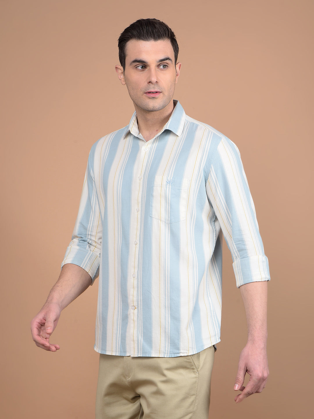 Blue Vertical Stripes 100% Cotton Shirt-Men Shirts-Crimsoune Club
