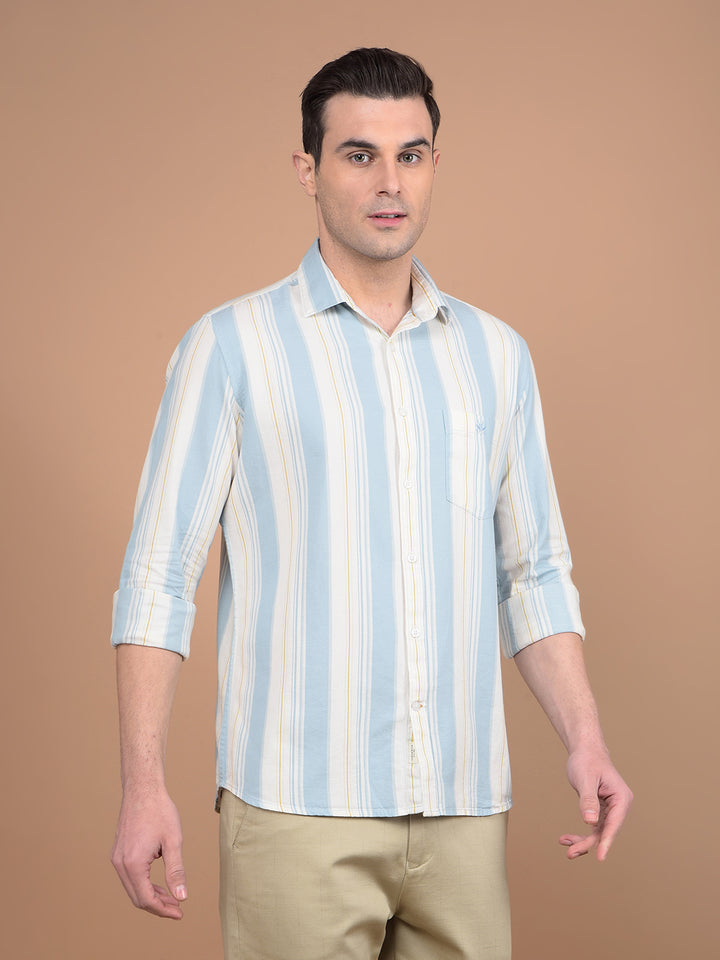 Blue Vertical Stripes 100% Cotton Shirt-Men Shirts-Crimsoune Club