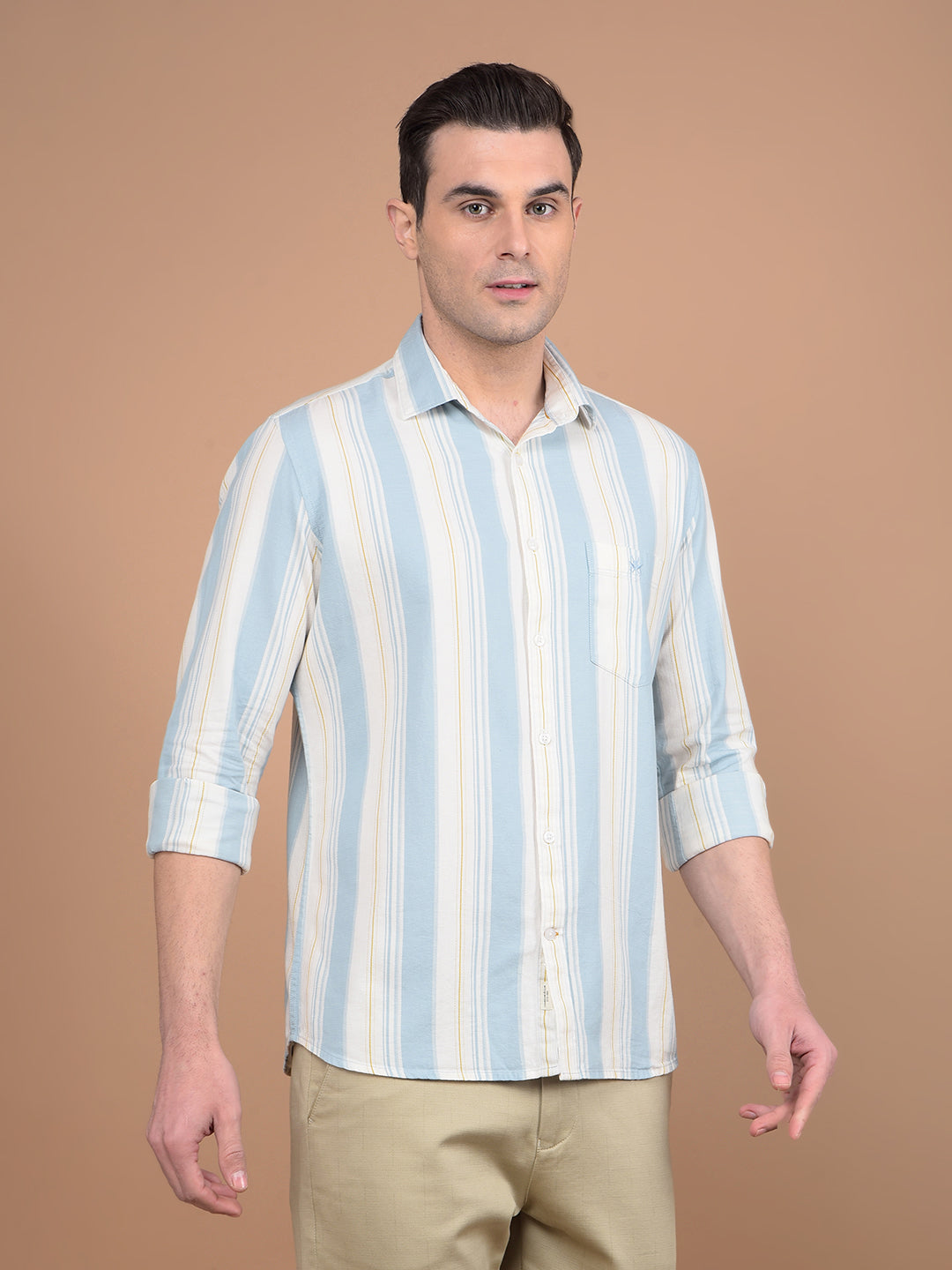 Blue Vertical Stripes 100% Cotton Shirt-Men Shirts-Crimsoune Club