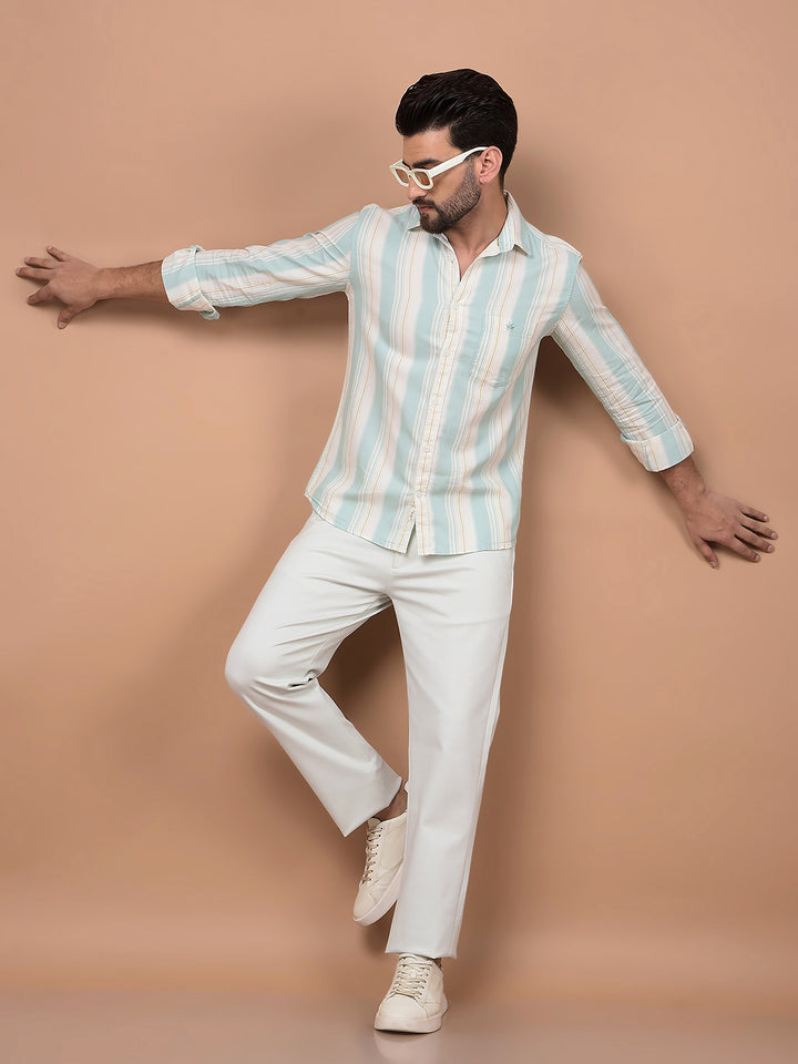 Green Vertical Stripes 100% Cotton Shirt-Men Shirts-Crimsoune Club