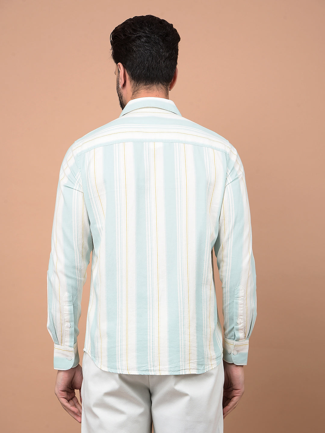 Green Vertical Stripes 100% Cotton Shirt-Men Shirts-Crimsoune Club