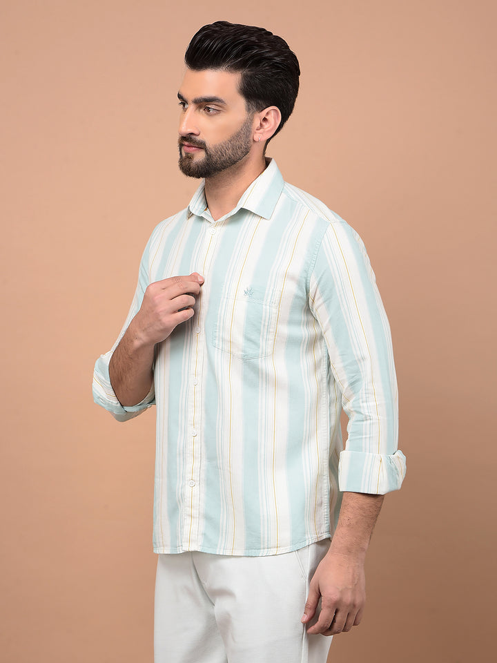 Green Vertical Stripes 100% Cotton Shirt-Men Shirts-Crimsoune Club