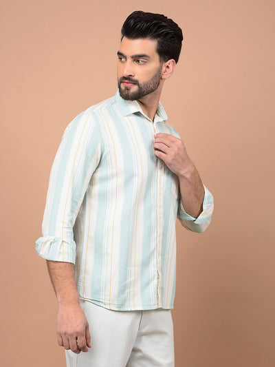 Green Vertical Stripes 100% Cotton Shirt-Men Shirts-Crimsoune Club