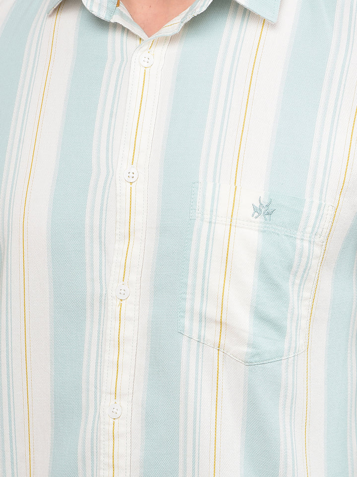 Green Vertical Stripes 100% Cotton Shirt-Men Shirts-Crimsoune Club