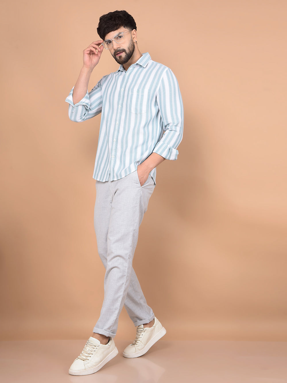 Green Vertical Stripes 100% Cotton Knitted Shirt-Men Shirts-Crimsoune Club