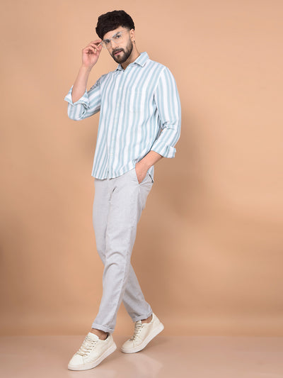 Green Vertical Stripes 100% Cotton Knitted Shirt-Men Shirts-Crimsoune Club
