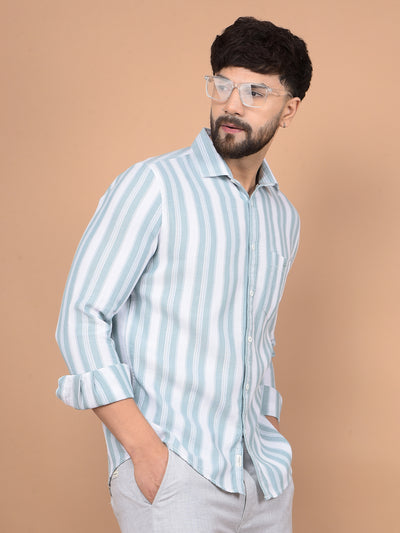 Green Vertical Stripes 100% Cotton Knitted Shirt-Men Shirts-Crimsoune Club