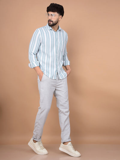 Green Vertical Stripes 100% Cotton Knitted Shirt-Men Shirts-Crimsoune Club