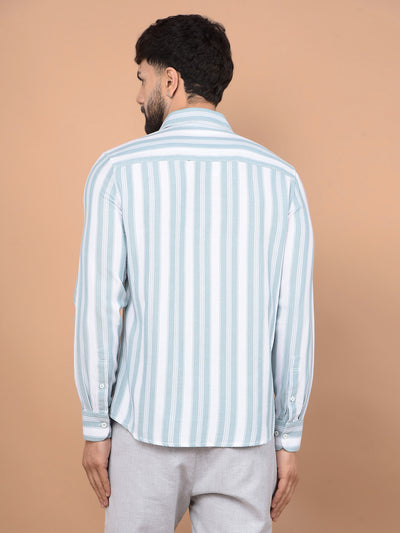 Green Vertical Stripes 100% Cotton Knitted Shirt-Men Shirts-Crimsoune Club