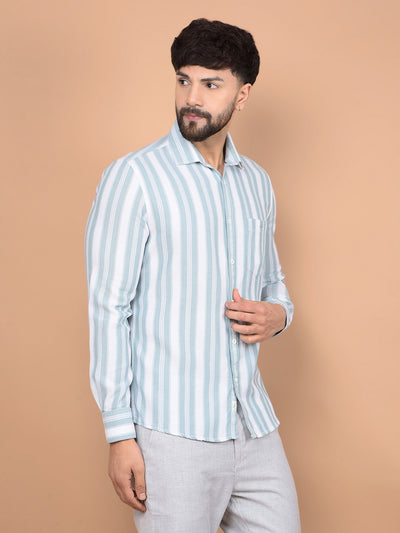 Green Vertical Stripes 100% Cotton Knitted Shirt-Men Shirts-Crimsoune Club