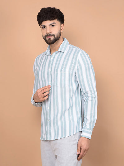 Green Vertical Stripes 100% Cotton Knitted Shirt-Men Shirts-Crimsoune Club