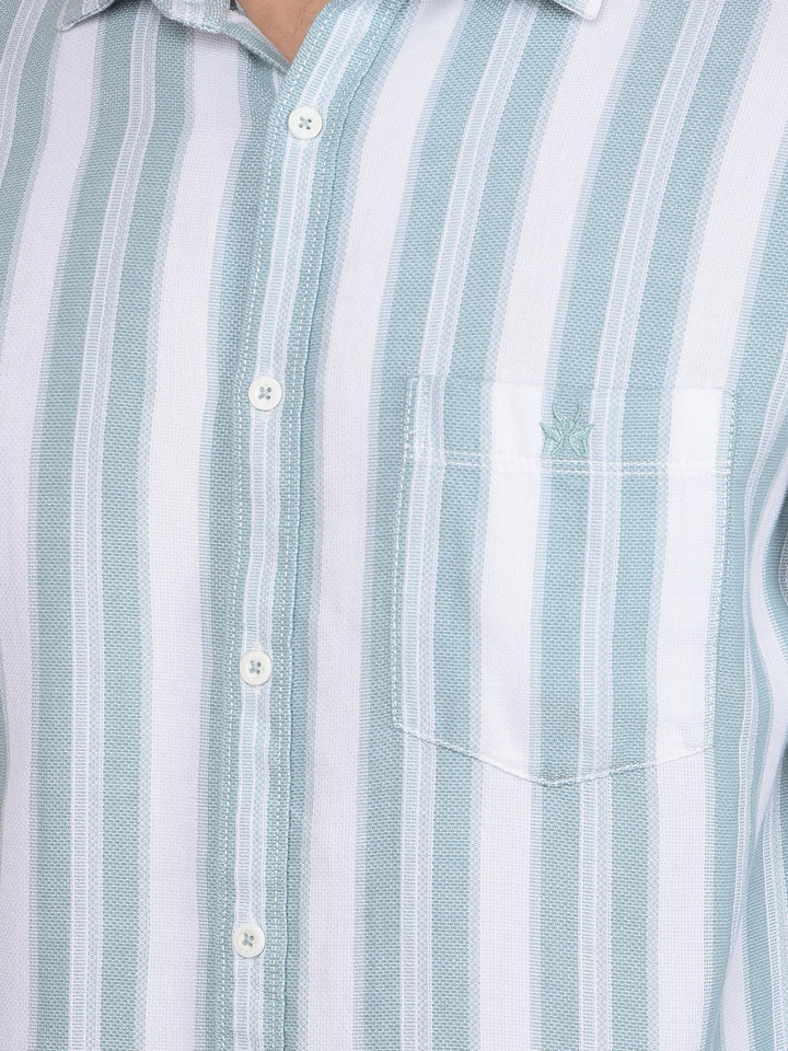 Green Vertical Stripes 100% Cotton Knitted Shirt-Men Shirts-Crimsoune Club