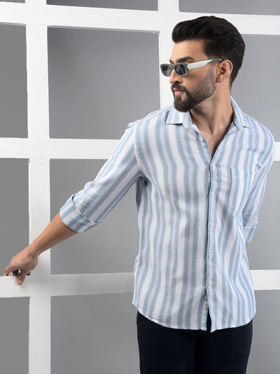 Blue Vertical Stripes 100% Cotton Shirt-Men Shirts-Crimsoune Club