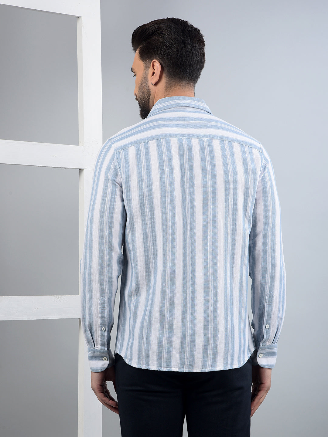 Blue Vertical Stripes 100% Cotton Shirt-Men Shirts-Crimsoune Club