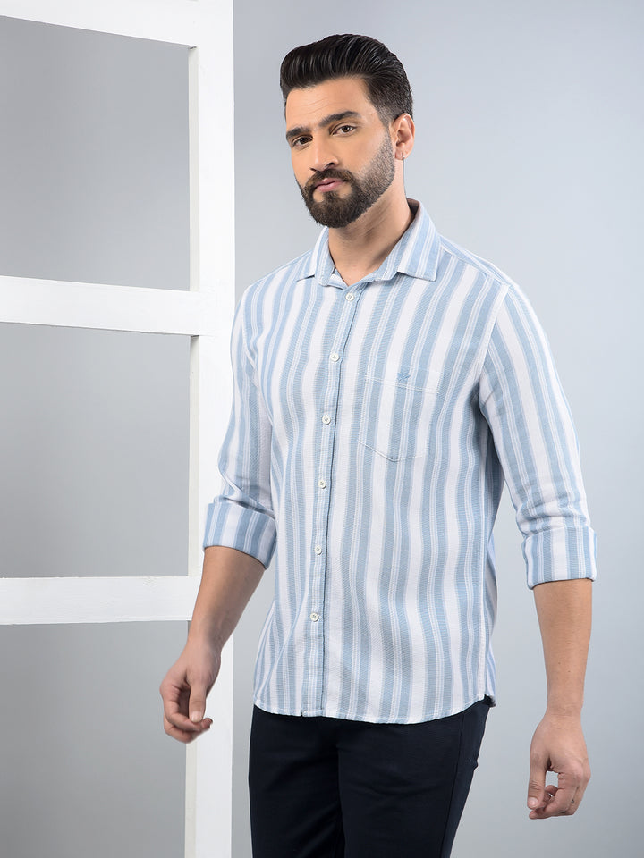 Blue Vertical Stripes 100% Cotton Shirt-Men Shirts-Crimsoune Club