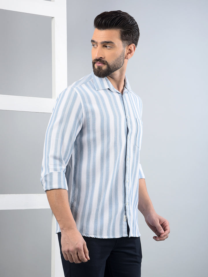 Blue Vertical Stripes 100% Cotton Shirt-Men Shirts-Crimsoune Club