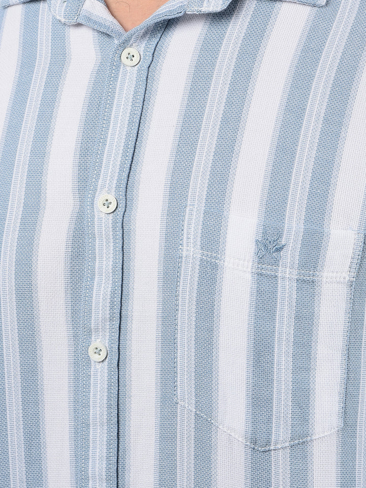 Blue Vertical Stripes 100% Cotton Shirt-Men Shirts-Crimsoune Club