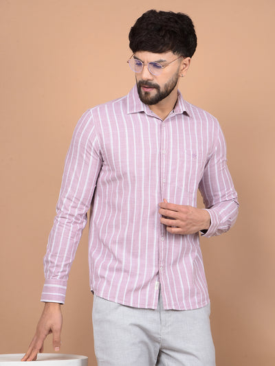Pink Vertical Stripes 100% Cotton Shirt-Men Shirts-Crimsoune Club