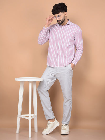 Pink Vertical Stripes 100% Cotton Shirt-Men Shirts-Crimsoune Club