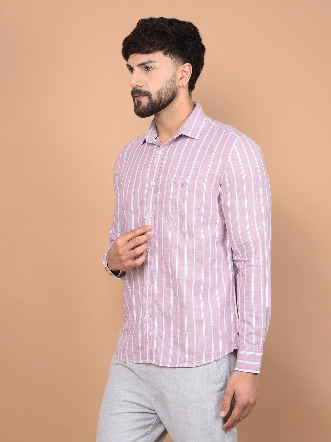 Pink Vertical Stripes 100% Cotton Shirt-Men Shirts-Crimsoune Club
