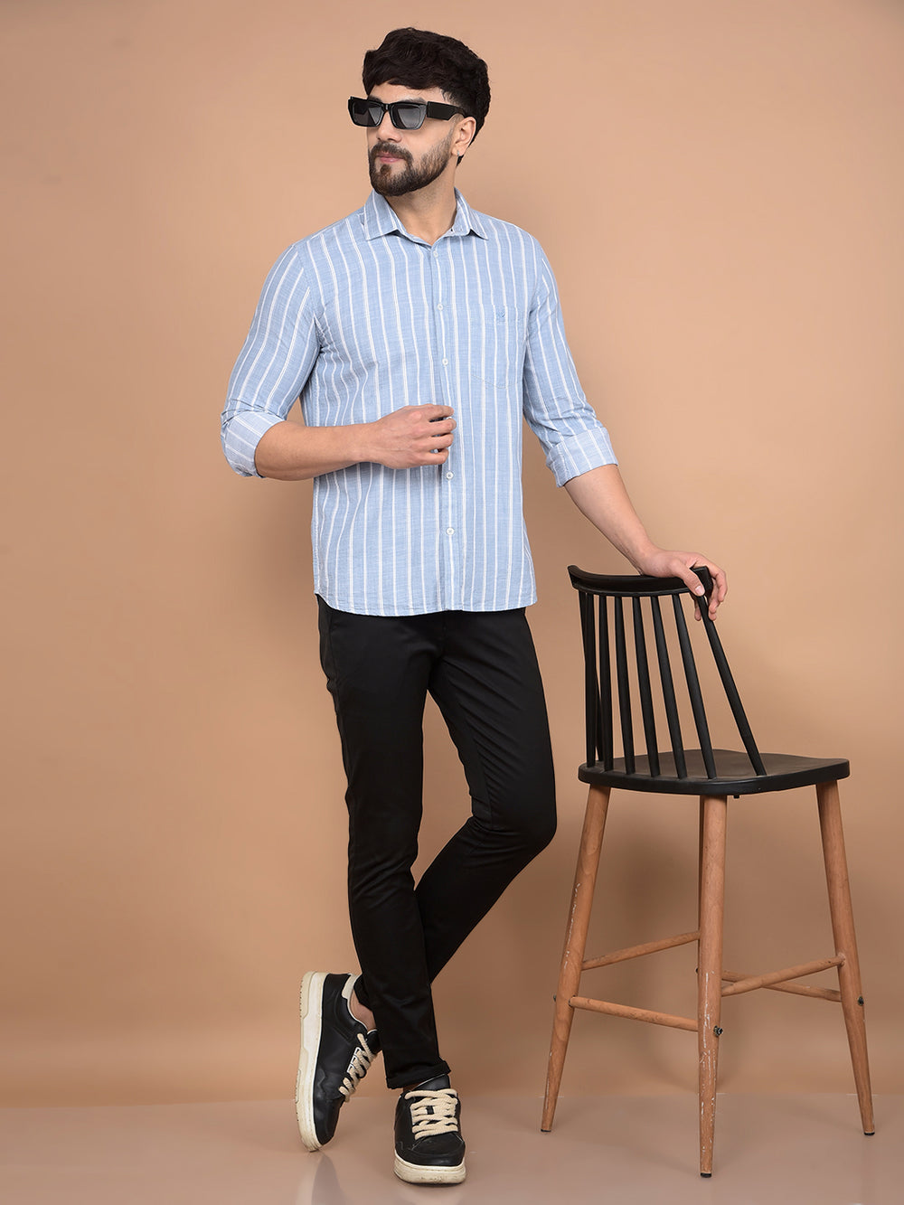Blue Vertical Stripes 100% Cotton Shirt-Men Shirts-Crimsoune Club