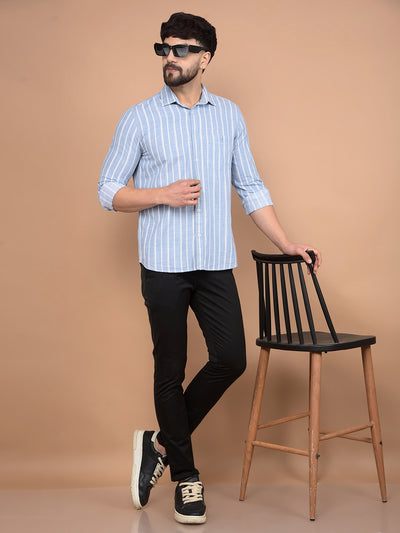 Blue Vertical Stripes 100% Cotton Shirt-Men Shirts-Crimsoune Club