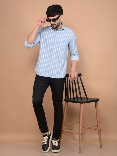 Blue Vertical Stripes 100% Cotton Shirt-Men Shirts-Crimsoune Club