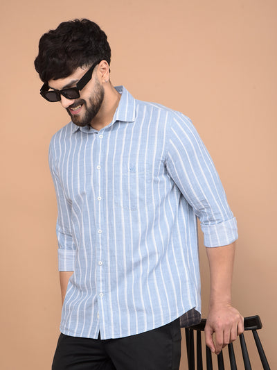 Blue Vertical Stripes 100% Cotton Shirt-Men Shirts-Crimsoune Club