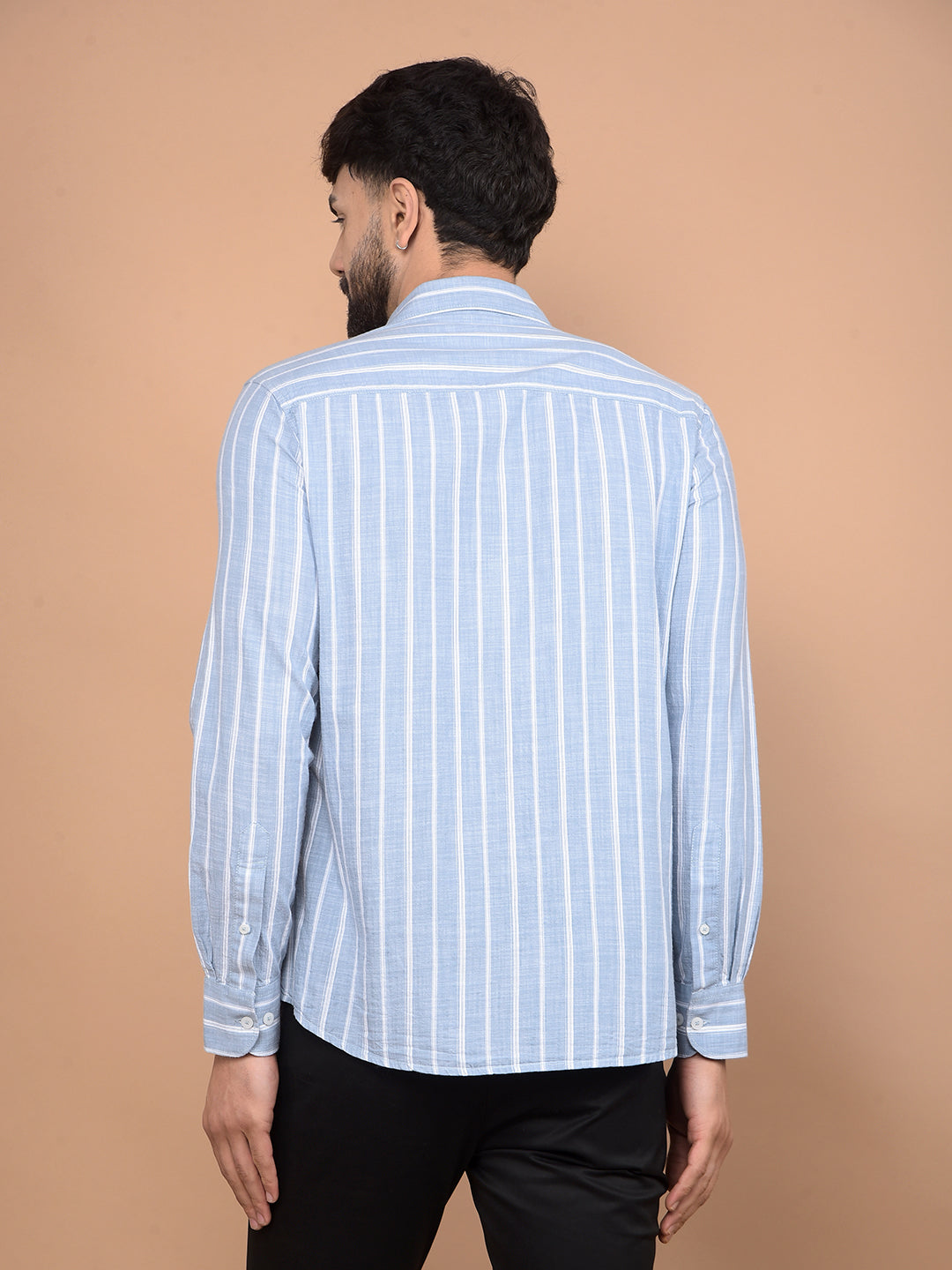 Blue Vertical Stripes 100% Cotton Shirt-Men Shirts-Crimsoune Club