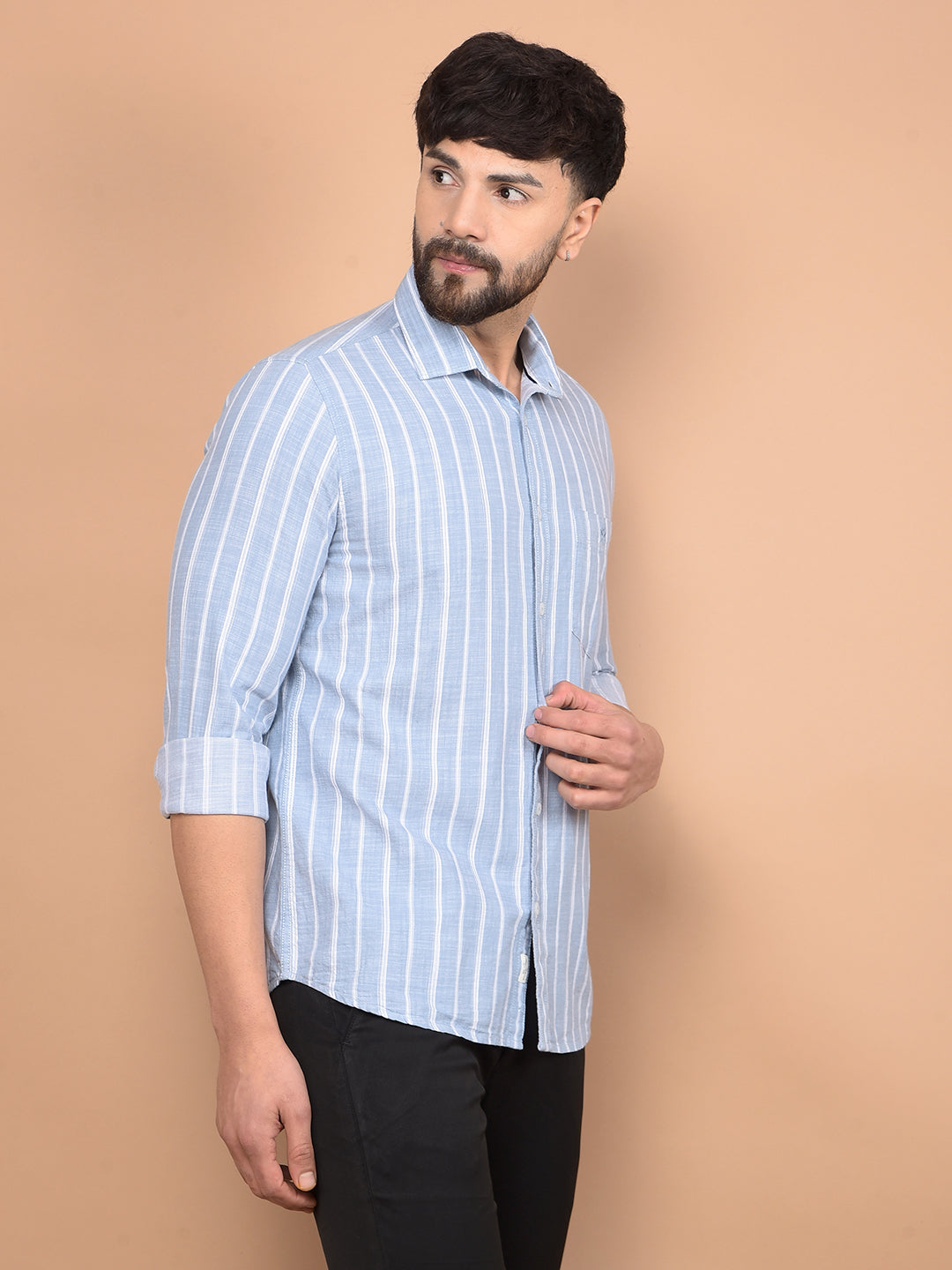 Blue Vertical Stripes 100% Cotton Shirt-Men Shirts-Crimsoune Club