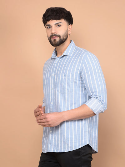 Blue Vertical Stripes 100% Cotton Shirt-Men Shirts-Crimsoune Club