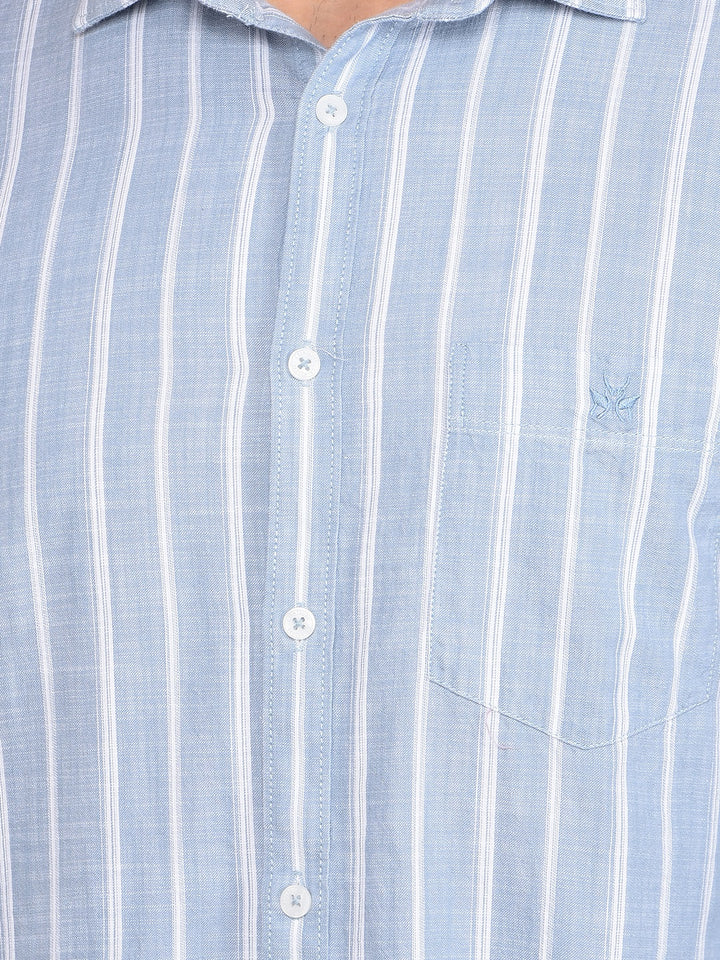 Blue Vertical Stripes 100% Cotton Shirt-Men Shirts-Crimsoune Club