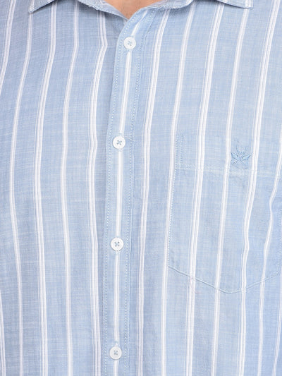 Blue Vertical Stripes 100% Cotton Shirt-Men Shirts-Crimsoune Club