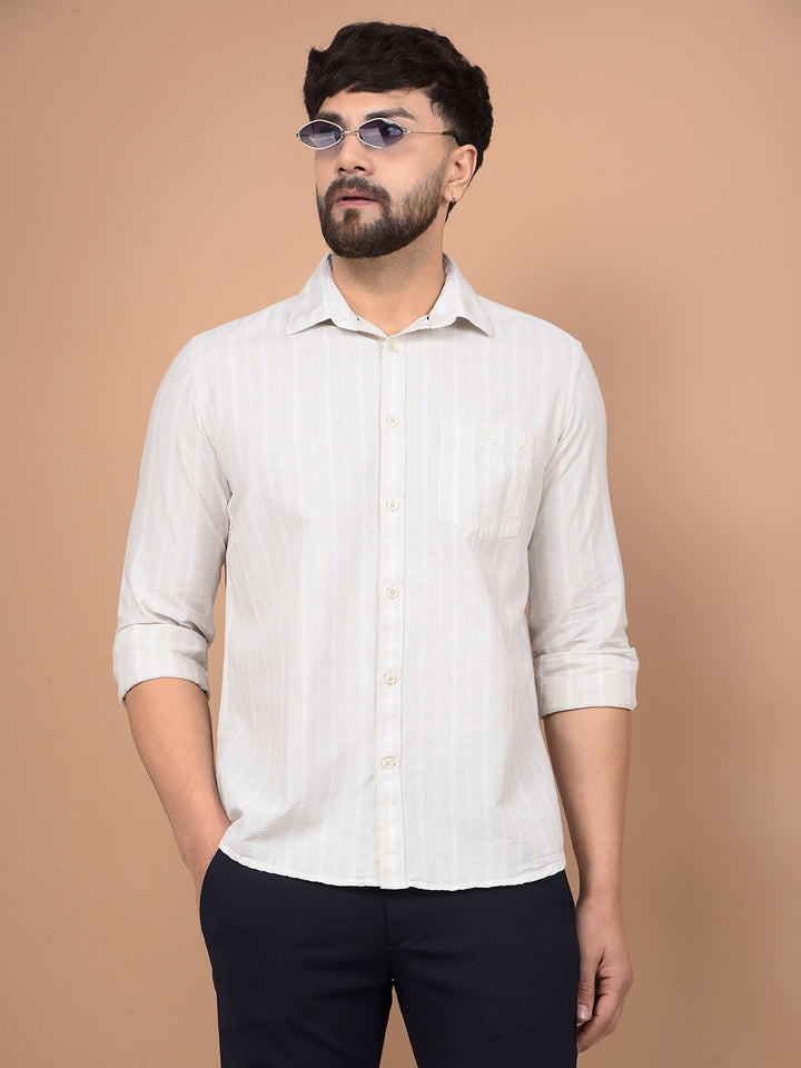 Beige Vertical Stripes Linen Shirt-Men Shirts-Crimsoune Club