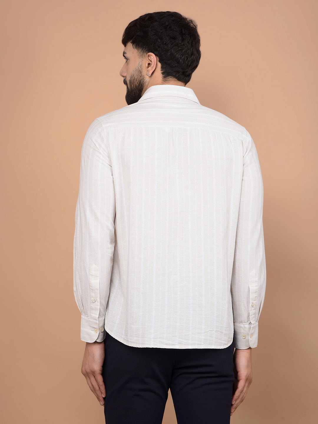 Beige Vertical Stripes Linen Shirt-Men Shirts-Crimsoune Club