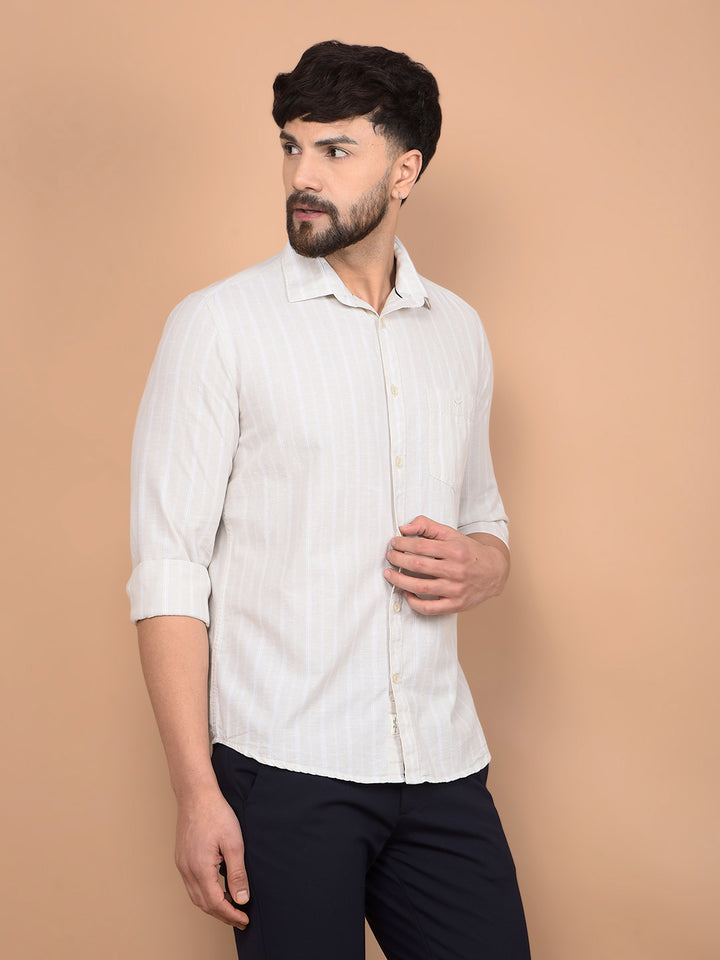 Beige Vertical Stripes Linen Shirt-Men Shirts-Crimsoune Club