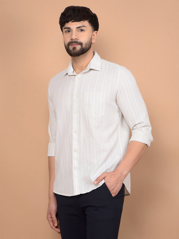 Beige Vertical Stripes Linen Shirt-Men Shirts-Crimsoune Club