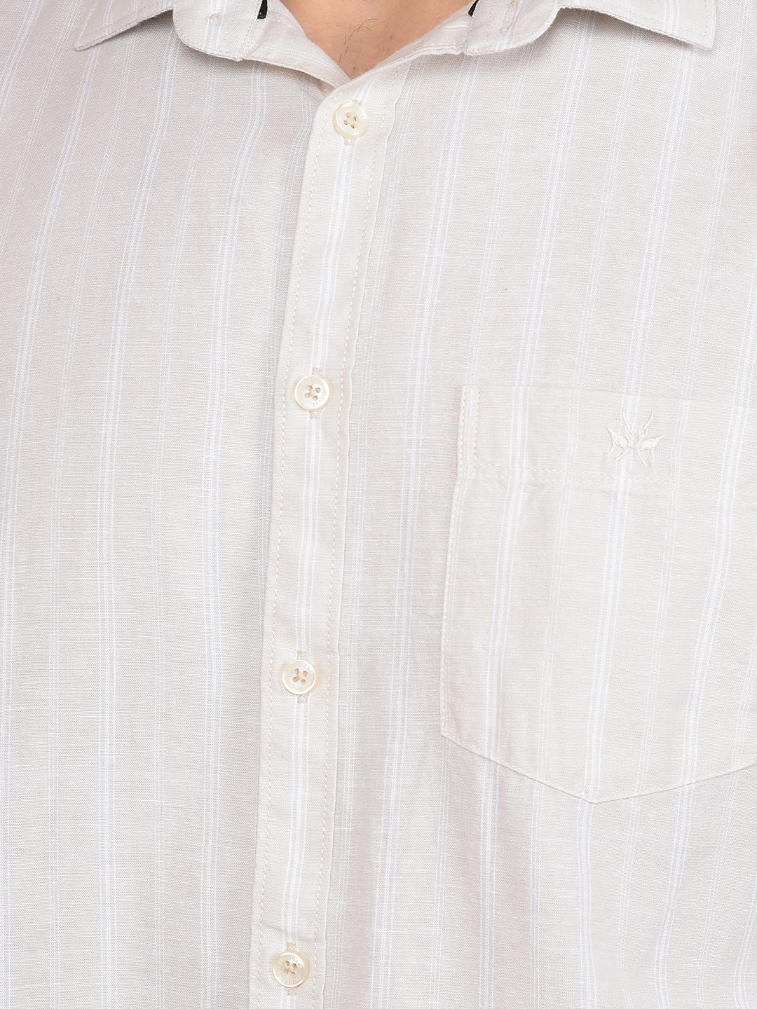 Beige Vertical Stripes Linen Shirt-Men Shirts-Crimsoune Club